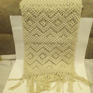 72 In Macrame Table Runner with Fringe ~ Ivory ~ Boho ~ Cotton ~ Nice